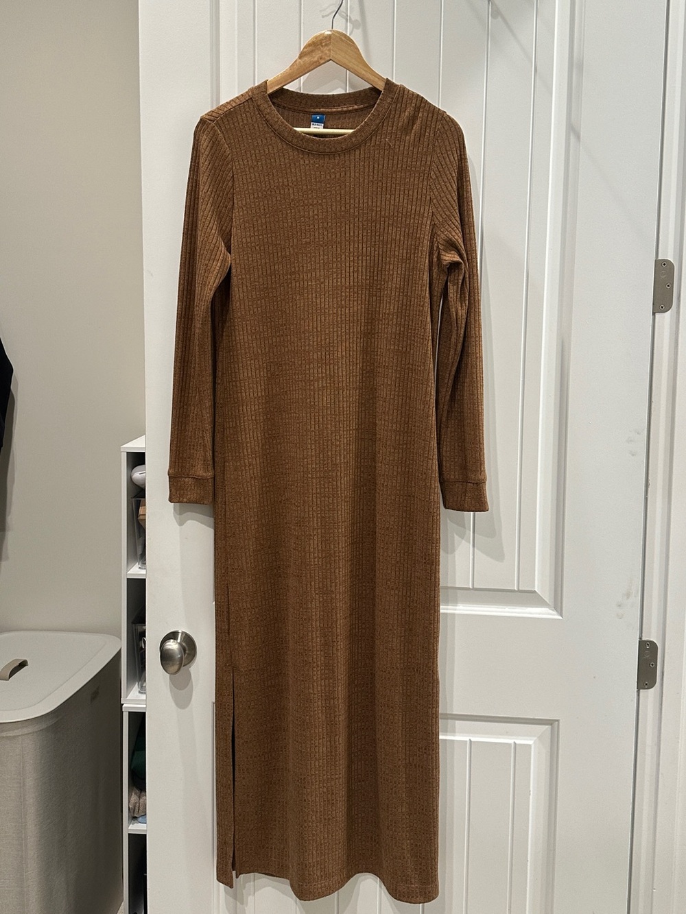 Long Sleeve Ribbed Midi Slit Dress